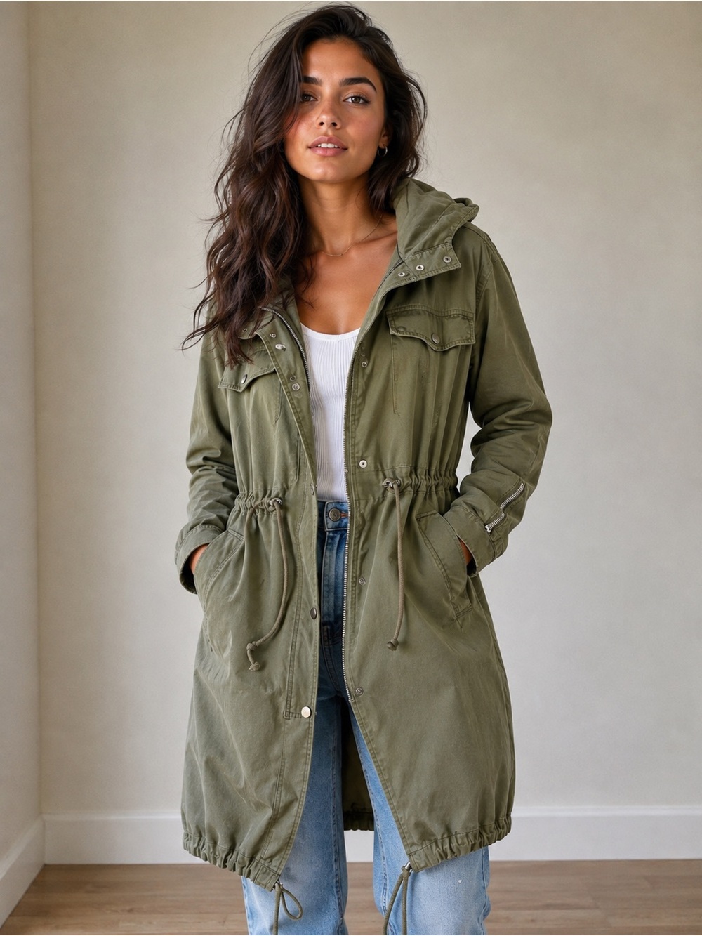 7 FOR ALL MANKIND womens hooded utility jacket